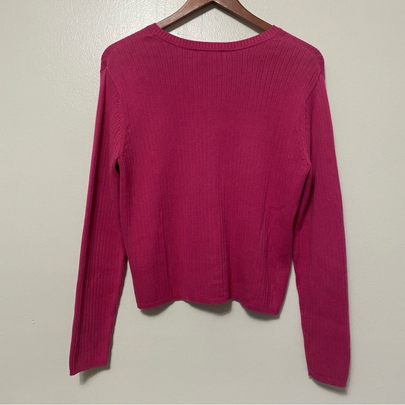 Talbots Ribbed Cardigan Button Up Long Sleeve Sweater Womens Small Barbie Pink - Picture 5 of 8